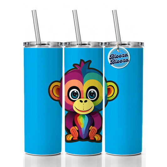 Monkey Colorful Rainbow Skinny Tumbler 20oz with Straw Insulated Water Bottle Gift