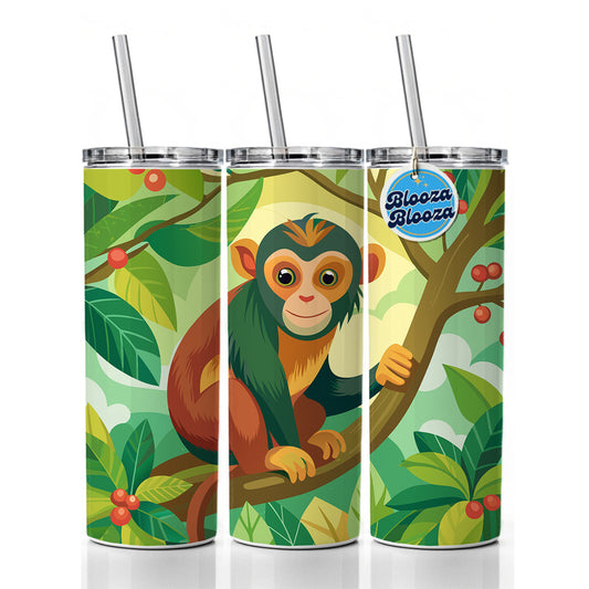 Monkey in Tree Skinny Tumbler 20oz with Straw Insulated Water Bottle Gift