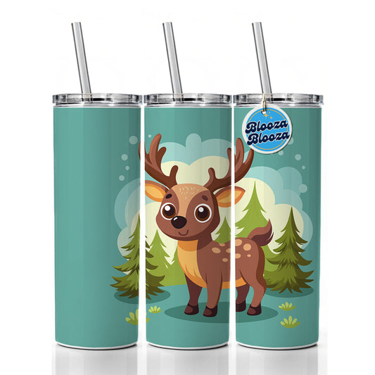 Moose Cute in Forest Skinny Tumbler 20oz with Straw Insulated Water Bottle Gift