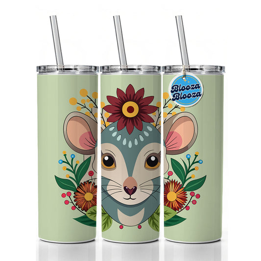 Mouse Floral Flowers Skinny Tumbler 20oz with Straw Insulated Water Bottle Gift