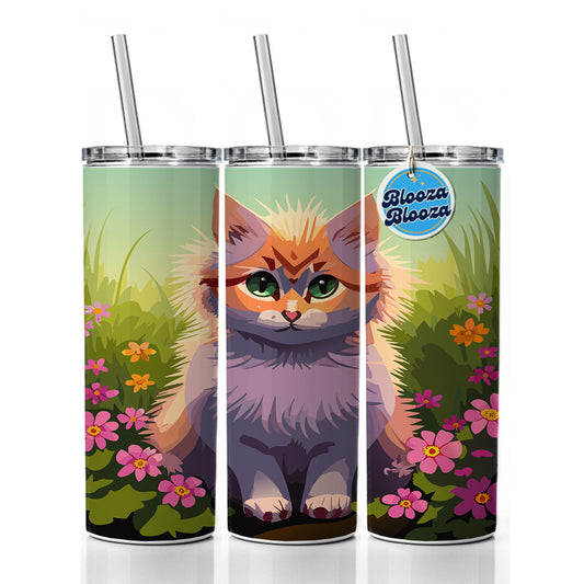 Munchkin Cat in Flower Garden Skinny Tumbler 20oz with Straw Insulated Water Bottle Gift