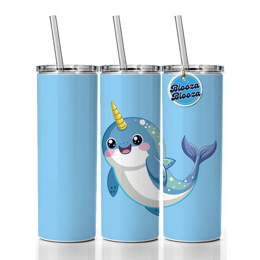 Narwhal Cute Chibi Skinny Tumbler 20oz with Straw Insulated Water Bottle Gift