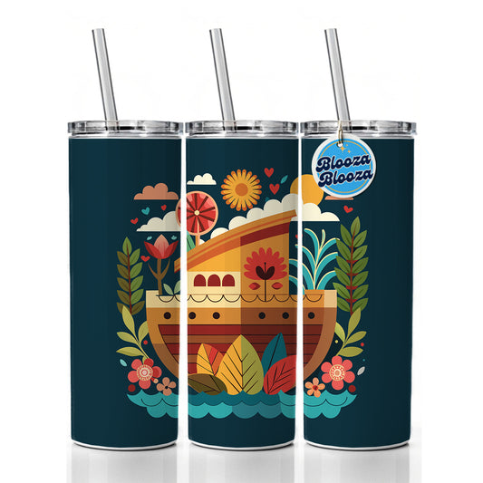 Noah's Ark Floral Bible Story Skinny Tumbler 20oz with Straw Insulated Water Bottle Gift