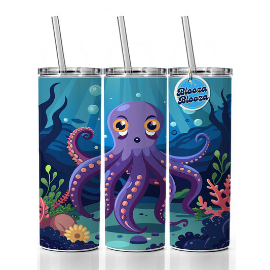 Octopus in Ocean Cute Skinny Tumbler 20oz with Straw Insulated Water Bottle Gift