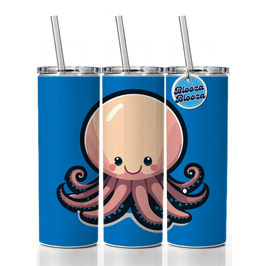 Octopus Smiling Skinny Tumbler 20oz with Straw Insulated Water Bottle Gift