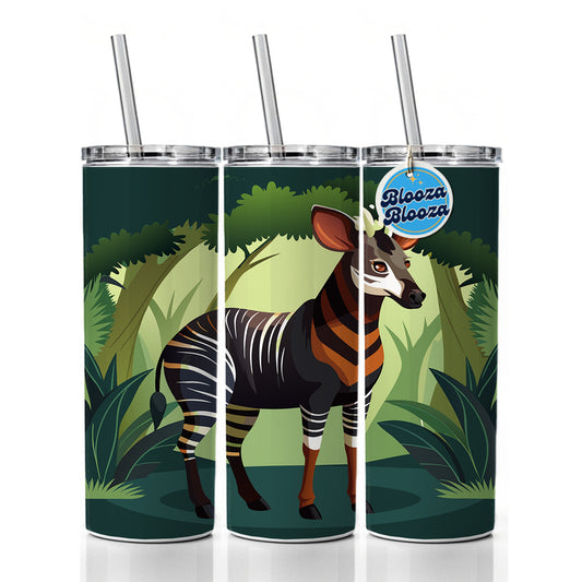 Okapi Forest Zebra Giraffe Skinny Tumbler 20oz with Straw Insulated Water Bottle Gift
