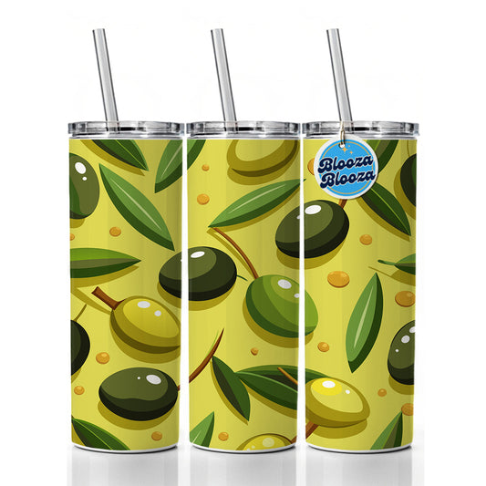 Olives Scattered Pattern Skinny Tumbler 20oz with Straw Insulated Water Bottle Gift