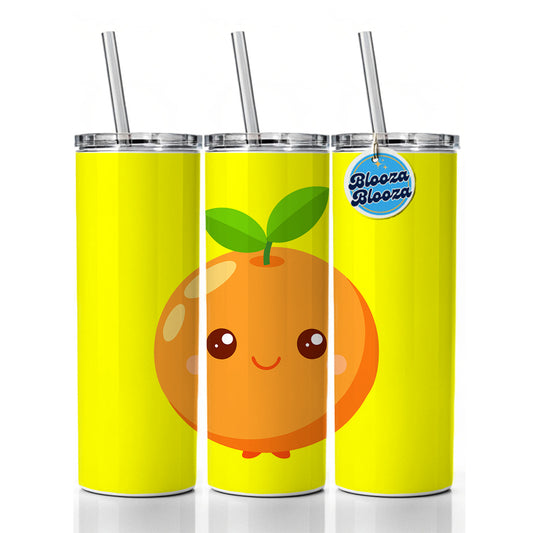 Orange Cute Happy Fruit Skinny Tumbler 20oz with Straw Insulated Water Bottle Gift