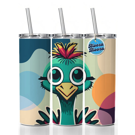 Ostrich Cute Head Skinny Tumbler 20oz with Straw Insulated Water Bottle Gift