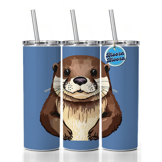 Otter Cute Staring Skinny Tumbler 20oz with Straw Insulated Water Bottle Gift