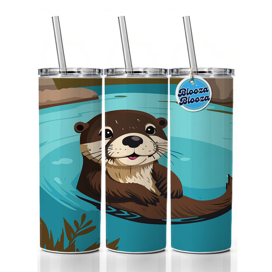 Otter Cute Swimming in Water Skinny Tumbler 20oz with Straw Insulated Water Bottle Gift