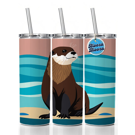 Otter on the Beach Ocean Sea Skinny Tumbler 20oz with Straw Insulated Water Bottle Gift