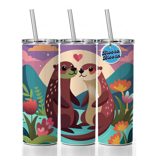 Otters in Love Anniversary Wedding Valentines Day Skinny Tumbler 20oz with Straw Insulated Water Bottle Gift