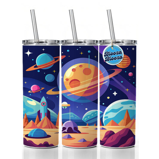 Outer Space Planets Skinny Tumbler 20oz with Straw Insulated Water Bottle Gift