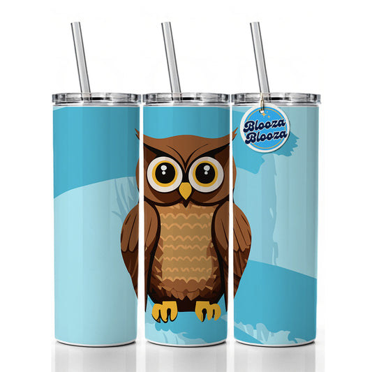 Owl Brown Skinny Tumbler 20oz with Straw Insulated Water Bottle Gift