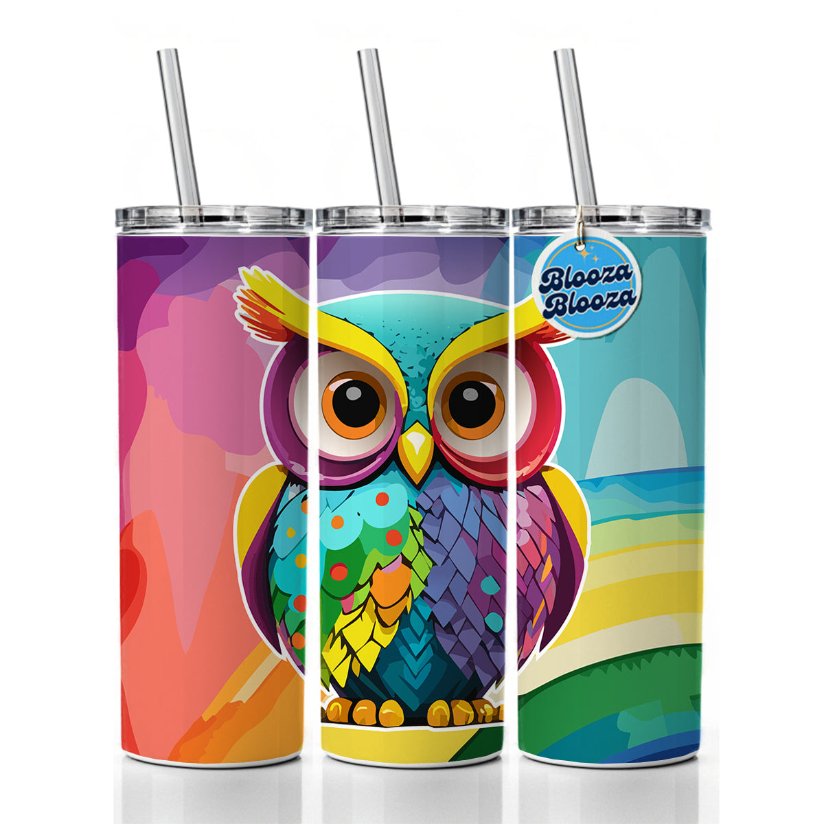 Owl Colorful Skinny Tumbler 20oz with Straw Insulated Water Bottle Gift