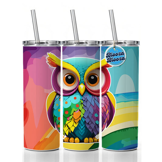 Owl Colorful Skinny Tumbler 20oz with Straw Insulated Water Bottle Gift