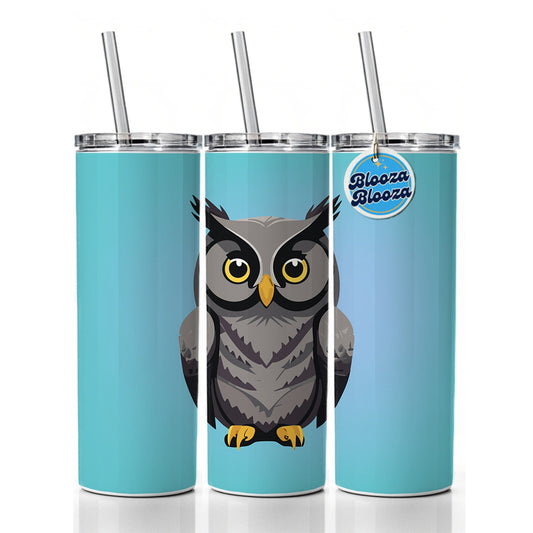 Owl Gray Staring Skinny Tumbler 20oz with Straw Insulated Water Bottle Gift