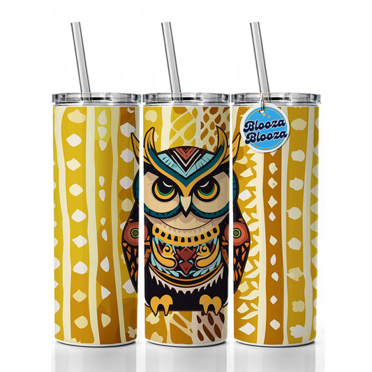 Owl Tribal Colorful Bird Skinny Tumbler 20oz with Straw Insulated Water Bottle Gift