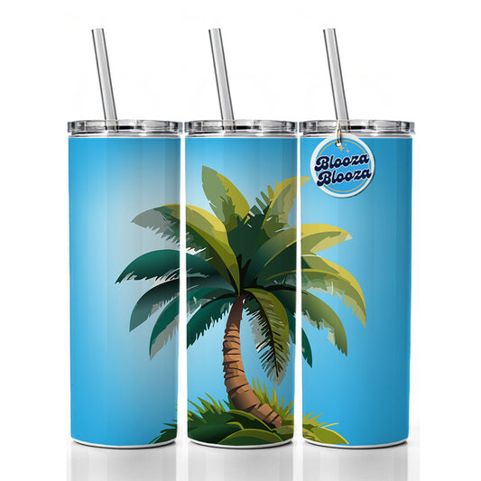 Palm Tree Lush Tropical Skinny Tumbler 20oz with Straw Insulated Water Bottle Gift