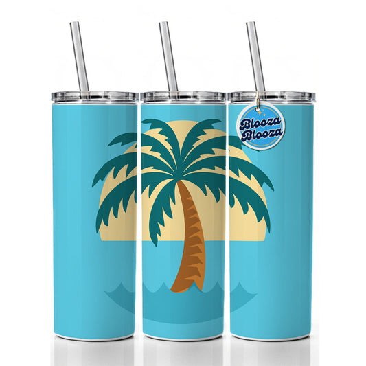 Palm Tree Ocean Tropical Vacation Skinny Tumbler 20oz with Straw Insulated Water Bottle Gift