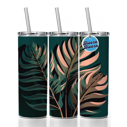 Palm Trees Leaves Fronds Tropical Foliage Skinny Tumbler 20oz with Straw Insulated Water Bottle Gift