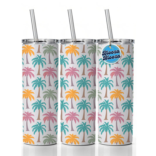 Palm Trees Tropical Pastel Pattern Skinny Tumbler 20oz with Straw Insulated Water Bottle Gift