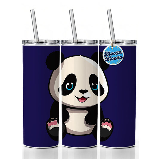Panda Cute Smiling Skinny Tumbler 20oz with Straw Insulated Water Bottle Gift
