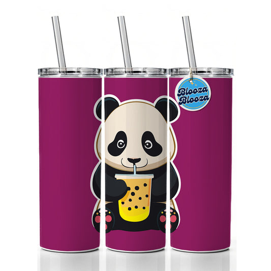 Panda Drinking Boba Bubble Tea Skinny Tumbler 20oz with Straw Insulated Water Bottle Gift