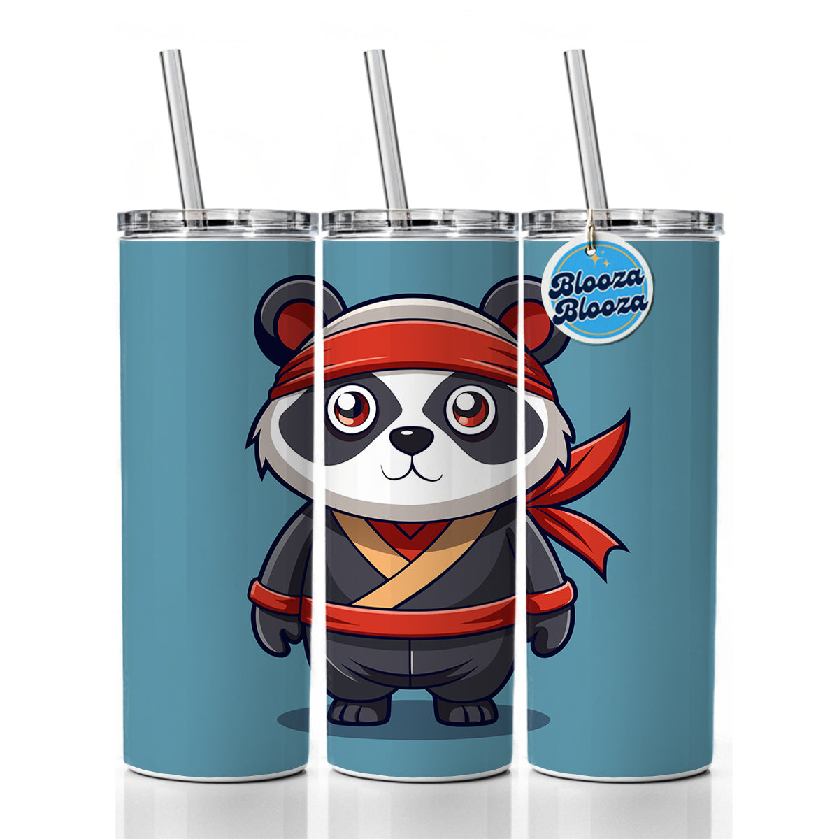 Panda Ninja Skinny Tumbler 20oz with Straw Insulated Water Bottle Gift