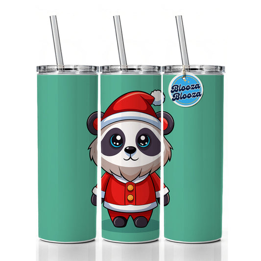 Panda Santa Christmas Skinny Tumbler 20oz with Straw Insulated Water Bottle Gift