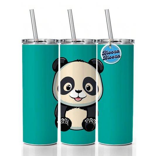 Panda Smiling Sitting Skinny Tumbler 20oz with Straw Insulated Water Bottle Gift