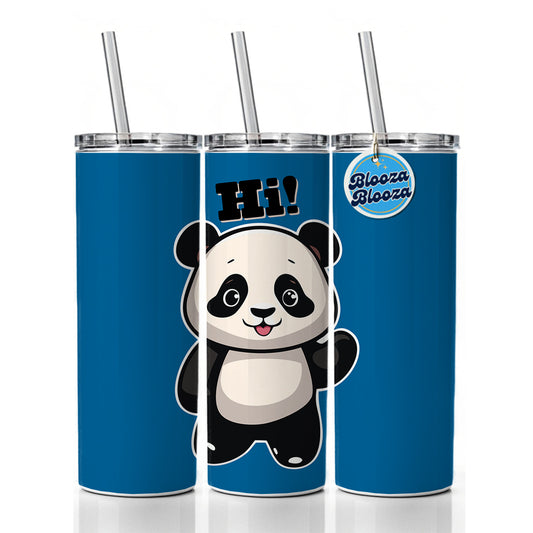 Panda Waving Hi Hello Greetings Friend Skinny Tumbler 20oz with Straw Insulated Water Bottle Gift