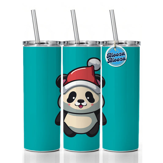 Panda Wearing Santa Hat Christmas Skinny Tumbler 20oz with Straw Insulated Water Bottle Gift