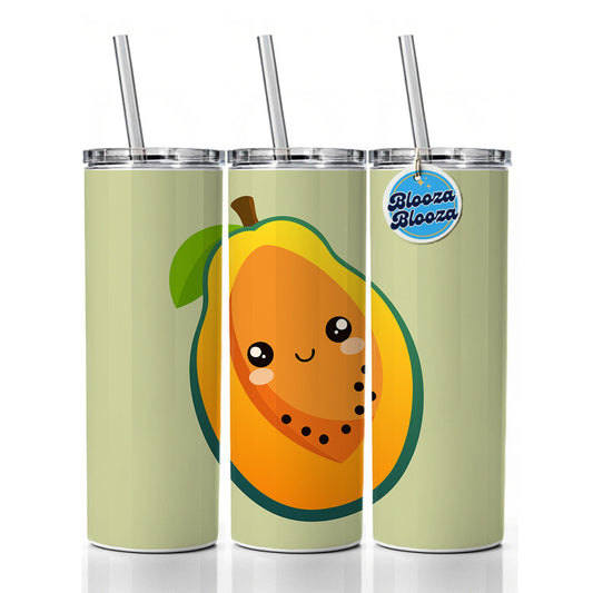 Papaya Cute Happy Fruit Skinny Tumbler 20oz with Straw Insulated Water Bottle Gift