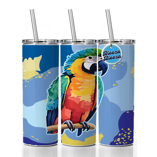 Parrot Bird Colorful Watercolor Skinny Tumbler 20oz with Straw Insulated Water Bottle Gift