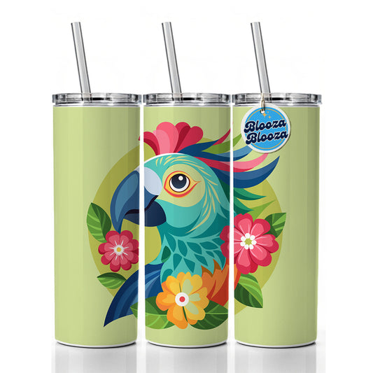 Parrot Bird Floral Flowers Skinny Tumbler 20oz with Straw Insulated Water Bottle Gift