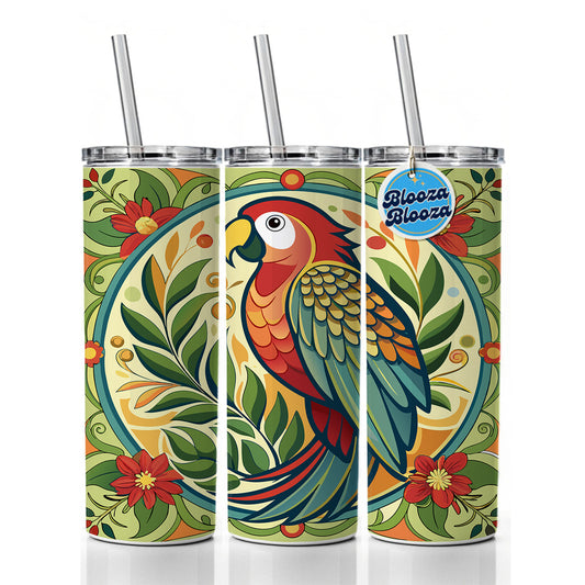Parrot Floral Art Nouveau Flowers Elegant Skinny Tumbler 20oz with Straw Insulated Water Bottle Gift