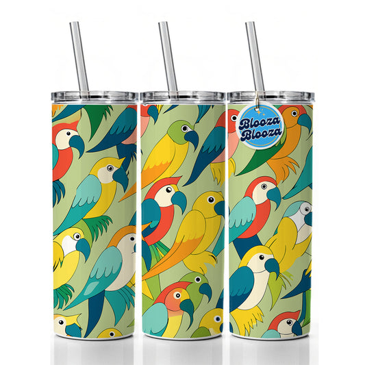 Parrots Pattern Skinny Tumbler 20oz with Straw Insulated Water Bottle Gift
