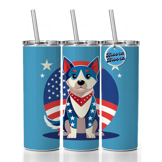 Patriotic Dog USA Skinny Tumbler 20oz with Straw Insulated Water Bottle Gift