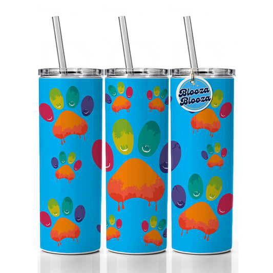 Paw Print Rainbow Dogs Cats Skinny Tumbler 20oz with Straw Insulated Water Bottle Gift