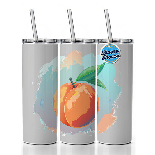 Peach Fruit Watercolor Skinny Tumbler 20oz with Straw Insulated Water Bottle Gift