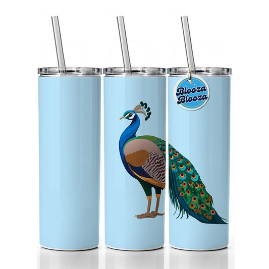 Peacock Indian Peafowl Profile Skinny Tumbler 20oz with Straw Insulated Water Bottle Gift