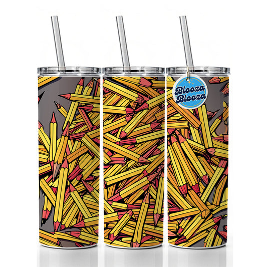 Pencils Piles School Teacher Pattern Skinny Tumbler 20oz with Straw Insulated Water Bottle Gift