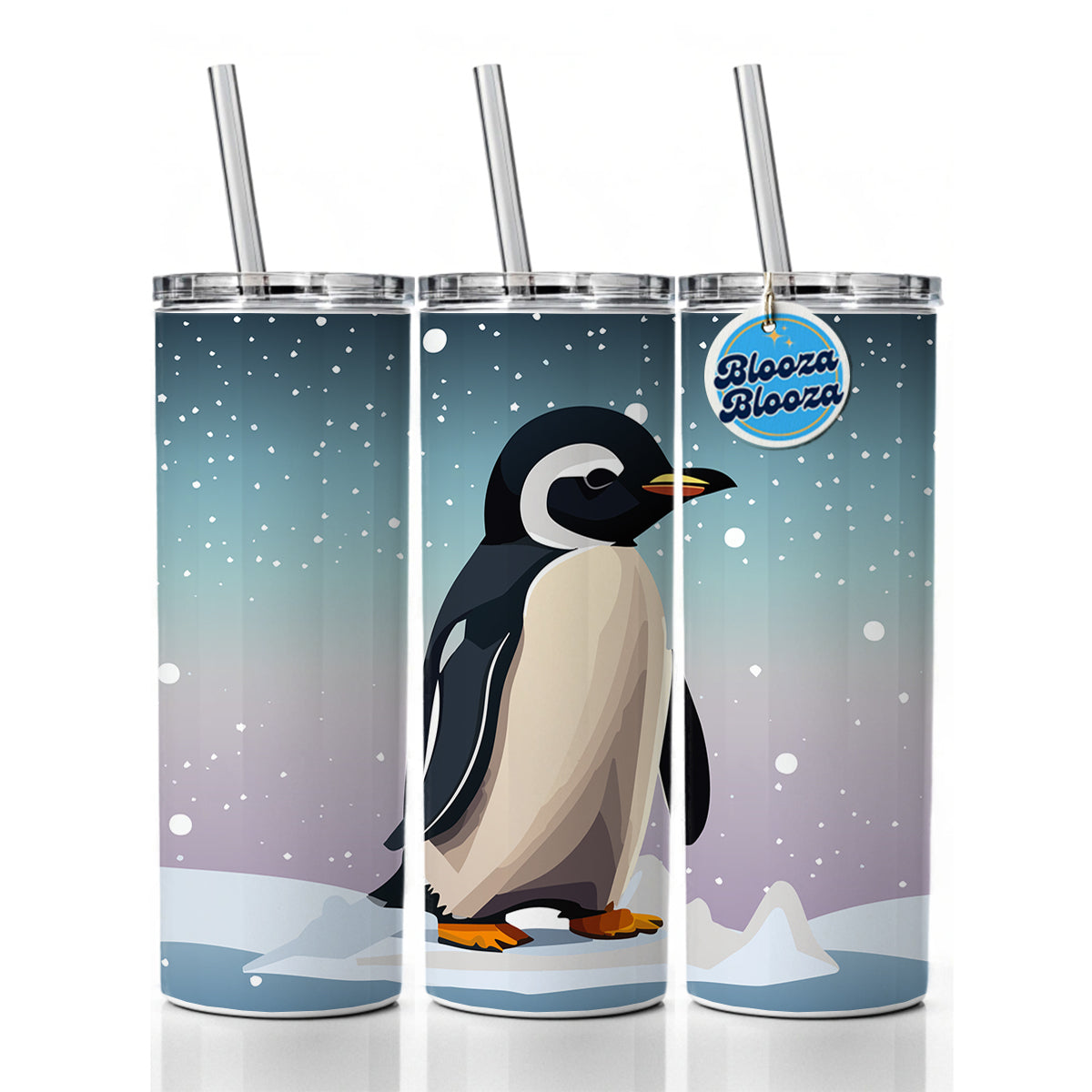 Penguin Cute Snow Skinny Tumbler 20oz with Straw Insulated Water Bottle Gift
