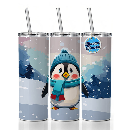 Penguin Winter Wearing Hat Scarf Cute Skinny Tumbler 20oz with Straw Insulated Water Bottle Gift