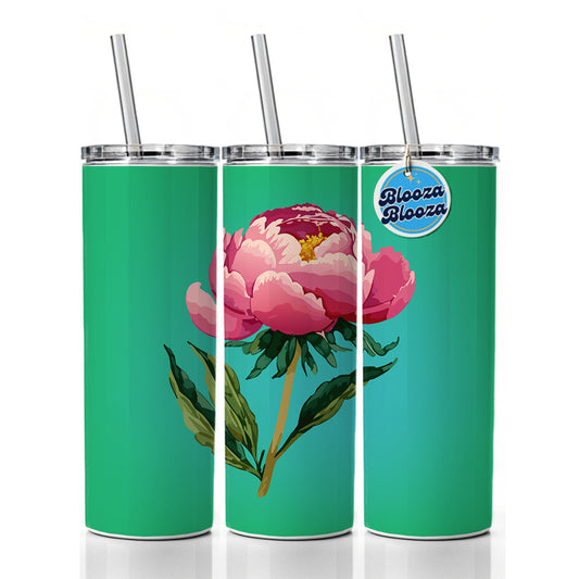 Peony Pink Flower Watercolor Skinny Tumbler 20oz with Straw Insulated Water Bottle Gift
