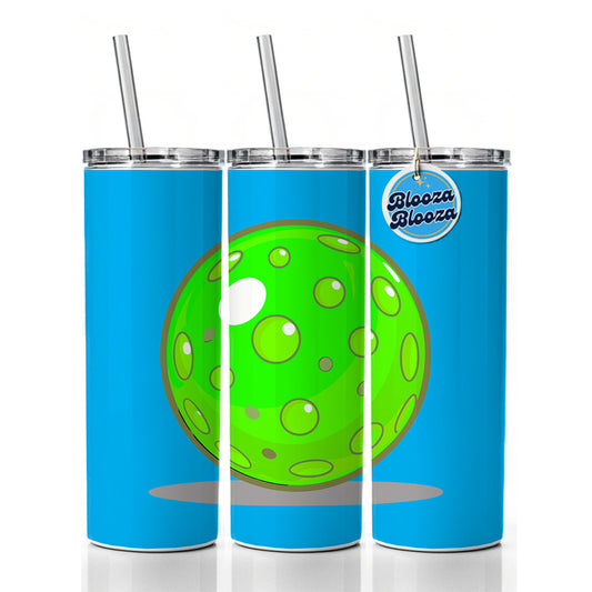 Pickleball Ball Green Skinny Tumbler 20oz with Straw Insulated Water Bottle Gift