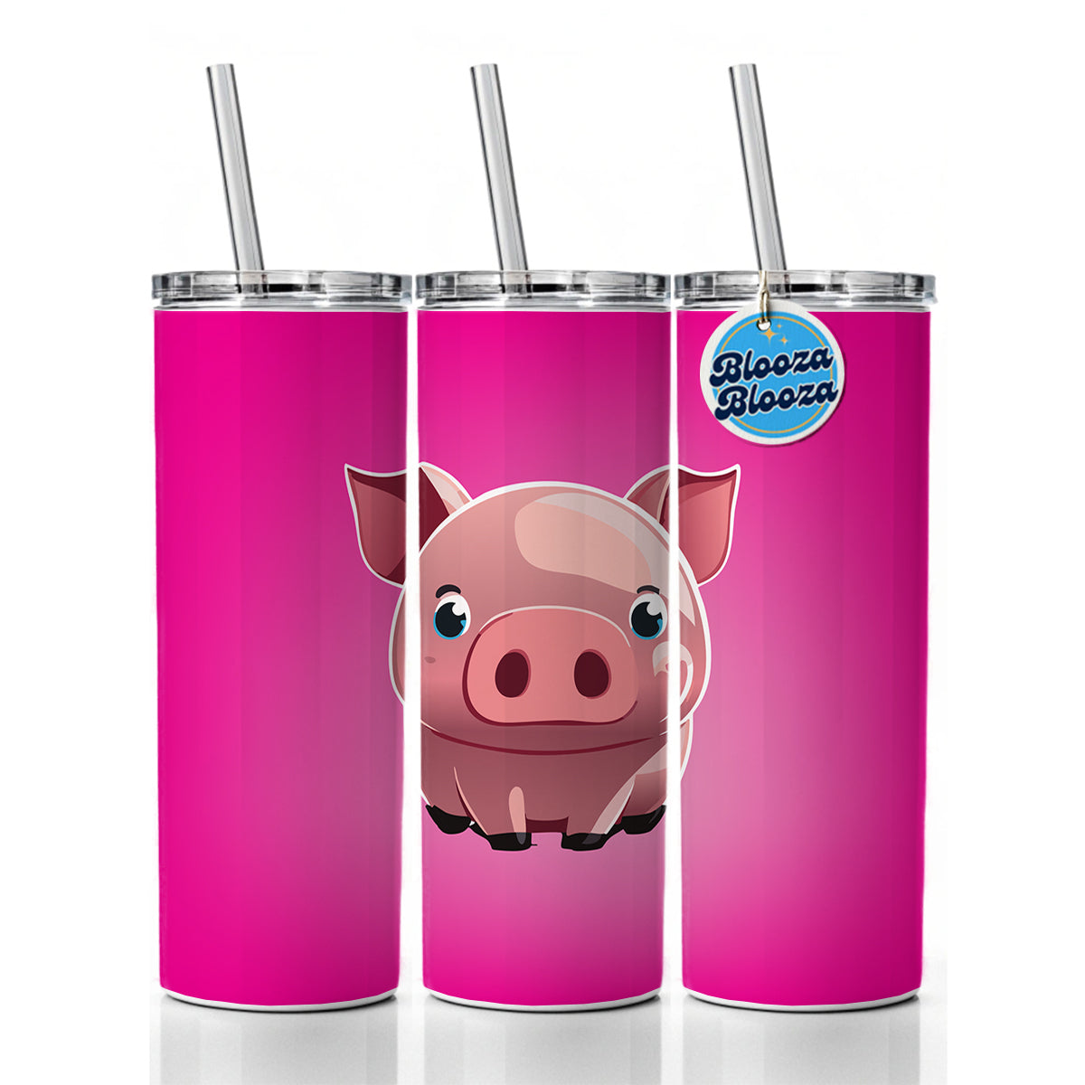 Pig Cute Skinny Tumbler 20oz with Straw Insulated Water Bottle Gift