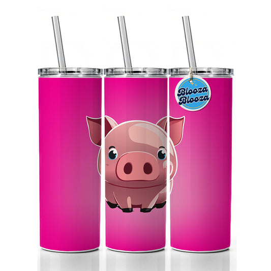 Pig Cute Skinny Tumbler 20oz with Straw Insulated Water Bottle Gift